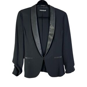 Jennifer Hope Silk/Leather Blazer Jacket Size 4 Color Black